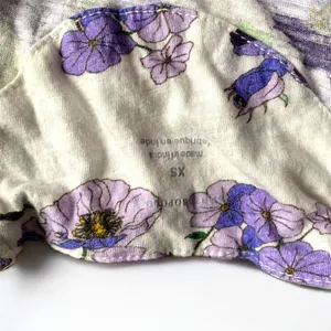 Anthropologie White Purple Floral Balloon Sleeve Crop Top XS thumbnail 4