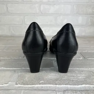 ECCO Loafer Pumps Women 7.5 38 Black Leather Pointed Toe Block Heel Strap Office thumbnail 3