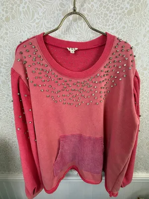POL Pink Rhinestone Stud Accent Pocket Sweatshirt - Size - Medium thumbnail 7