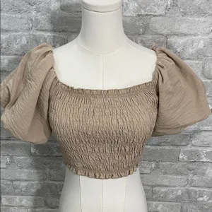 Altar'd State Tan Smocked Crop Top thumbnail 1