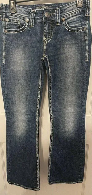 Women's Silver Dark Wash Aiko Bootcut Denim Jeans Marked Size 26x29(27) thumbnail 1
