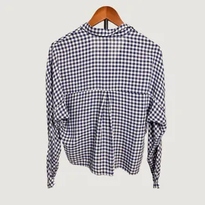 Zara Trafaluc Navy Blue Gingham Check Button Down Shirt Long Sleeve Medium thumbnail 3