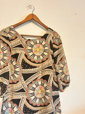 Anthropologie Tulle Black & Multicolor Piano Circle Mosaic Print Dress thumbnail 7