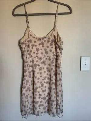 Altar'd State Cream Pink Floral Mesh Spaghetti Strap Mini Dress Ruched Size M thumbnail 6