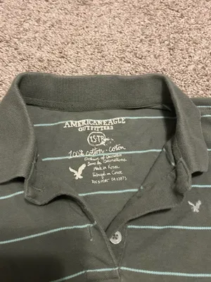 American Eagle y2k Green and White striped Polo thumbnail 2