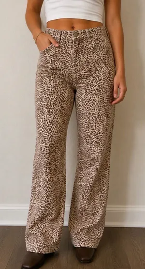 NWOT Bailey Rose Leopard Cheetah Print High Rise Straight Wide Leg Pants S thumbnail 1
