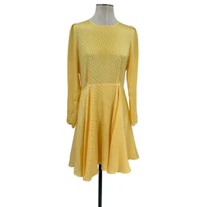 Maje Roseau Jacquard Skater Dress Long‎ Sleeve Yellow Size 40 US Large thumbnail 3