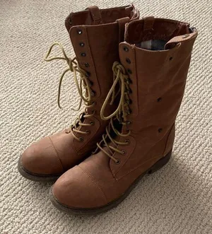 Cathy Jean Vegan Leather Brown Convertible Lace-Up Combat Boots Size 8 GUC thumbnail 1