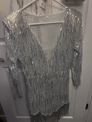 Sparkly Silver Fringe Dress thumbnail 1