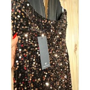 NWT Lulus Mesmerizing Diva Black Sequin Wide-Leg Halter Jumpsuit Party Size XS thumbnail 7