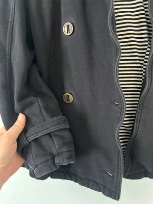 Michael Stars Black Double-Breasted Peacoat with Striped Lining thumbnail 5