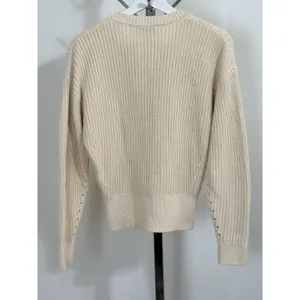 Madewell Lace Up Front Chunky Knit Sweater Cream Beige Long Sleeve Preppy Size S thumbnail 5