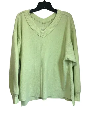 Aerie Light Green Waffle‎ Knit Oversized V-Neck Pullover Sweater Size XS thumbnail 1