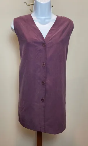 Linda Allard Ellen Tracy Purple Silk Sleeveless Button Down Collared Size 12 thumbnail 1