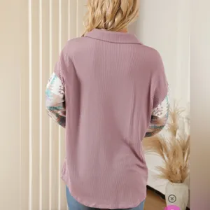 NEW Mauve Pink Aztec Print Corduroy Look Shirt Jacket Shacket thumbnail 4