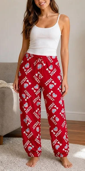 Dolly Parton Pajama Pants L Red I Love Dolly Heart Print Lounge Joggers Cozycore thumbnail 1