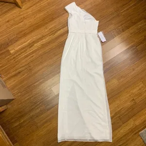 Azazie Oaklee Wedding Dress Womens WD0 White One Shoulder Sleeveless Gown‎ NWT thumbnail 4