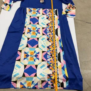 Vintage Geometric Abstract Print Maxi Dress Blue Ruffle Snap Front Long Sleeve thumbnail 5