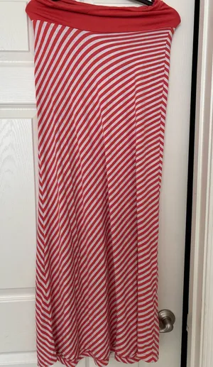 Size Medium long orange striped fold over waist skirt thumbnail 1