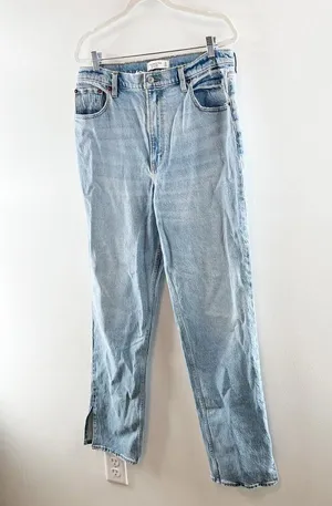 Abercrombie The 90's Straight Leg Ultra High Rise Slit Hem Jeans Blue 32 / 14 L thumbnail 9