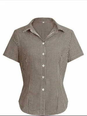 Brown Gingham Short Sleeve Button thumbnail 2