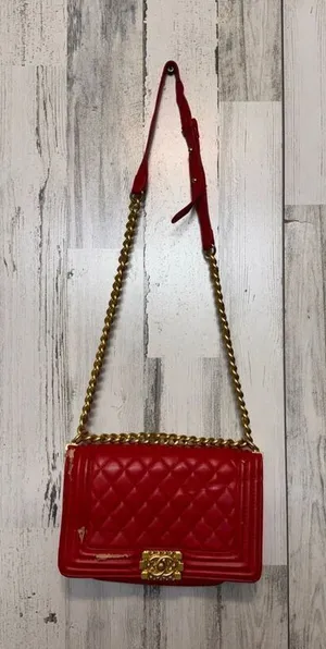 Red Quilted Chain Crossbody Bag Gold Chain Strap Classic Flap Purse thumbnail 1