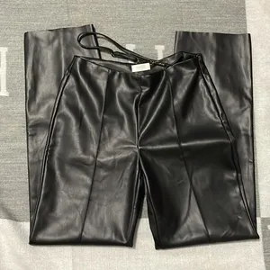 Meshki Zarsa Wide Leg Mid Rise Faux Vegan Leather Pants Going Out Minimalist thumbnail 3