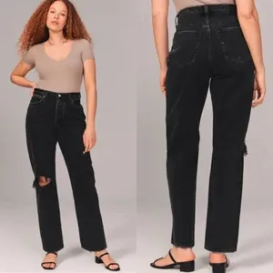 Abercrombie Fitch‎ Women Jeans Sz 2 Short Black High Rise The Dad Denim Classic thumbnail 2