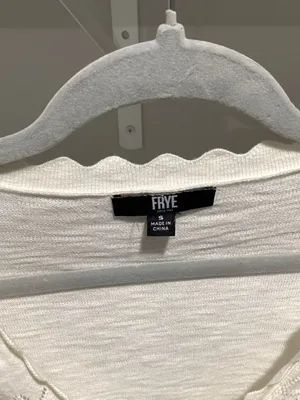 Frye Women's Ivory White Pointelle V-Neck Scalloped Trim Cardigan Sweater Size S thumbnail 2