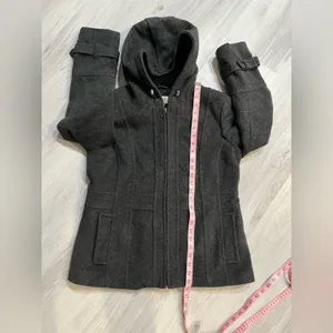 St Johns‎ Bay Womens Charcoal Wool Cashmere Blend Hood Coat Zip Pea Coat size M thumbnail 6