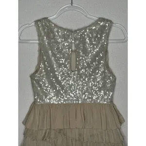 Alice + Olivia 2000s Silk Ruffle Tiered Sequin Dress Neutral Small thumbnail 8