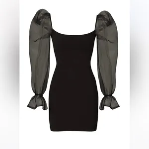New nwt Nookie Sz xxs 00 Eleganza Mini Dress black, long sleeve LB tulle stretch thumbnail 3