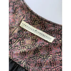 Peruvian Connection Dress Medium Brown Geometric Print Faux Wrap Pima‎ cotton thumbnail 4