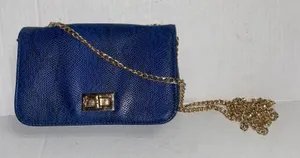 Women's Blue Black Snakeskin Faux Leather Gold-Chain Strap Purse Shoulder Bag thumbnail 1
