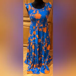 Anthropologie Abel The Label Charlie Floral Tiered Maxi Dress Blue Orange Small‎ thumbnail 9