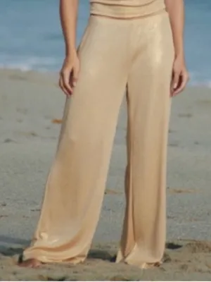 Zara NWT gold shimmery stretchy flowy pants thumbnail 7