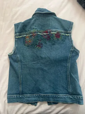 Fiorucci Blue Denim Sleeveless Vest Floral Embroidery with Pink Label thumbnail 4