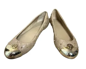 Tory Burch Kaitlin Taupe Gold Cap Toe Studded Medallion Slip On Ballet Flats 6.5 thumbnail 5