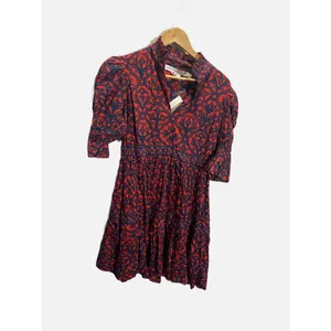 Gretchen Scott Wall of Secrets Dress Womens S Navy Red‎ Damask Tiered Mini Boho thumbnail 2