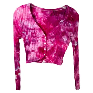 Aerie Medium Crop Top Handmade Tie Dye Long Sleeve‎ Hot Pink Knit Preppy 1025 thumbnail 2
