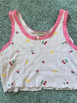 Pink Fruit-Print Lace Trim Tank Top thumbnail 1
