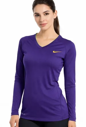 Nike Pro Combat Dri-FIT Compression Top Purple Volt Athletic Gym Women M Fitted thumbnail 1