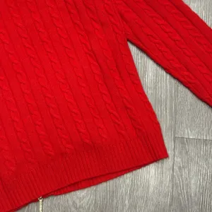 Ralph Lauren L-RL Red Cashmere Cable Knit Full Zip Cardigan Sweater 1X Preppy thumbnail 9