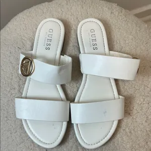 Guess White Slide Sandals with Gold Logo Accent size 8. thumbnail 4