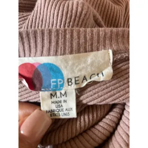 FP Beach FREE PEOPLE Happy Hour Mini Dress Ribbed Beige Medium M Casual thumbnail 5