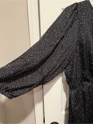 GAP Women’s XL Black White Speckled Long Sleeve Midi Dress Puff Sleeve Pockets thumbnail 3