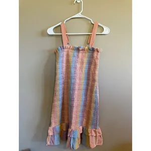 American‎ Eagle Rainbow Smocked Ruffle Mini Dress XS Pink thumbnail 3