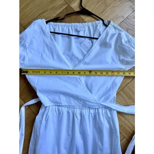 Club Monaco Rowlen Cotton Poplin Wrap Dress w/ Ruffled Sleeves, Sz 2, White thumbnail 11