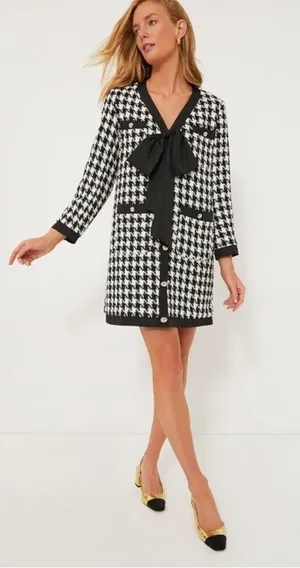 Pomander Place Black White Tweed Bow Mini Dress 2X | NWT Chic Classic thumbnail 1