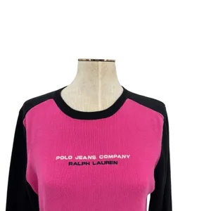 Vintage‎ Polo Jeans Co Ralph Lauren Logo Sweater Pink Black Y2K Cotton XL thumbnail 2